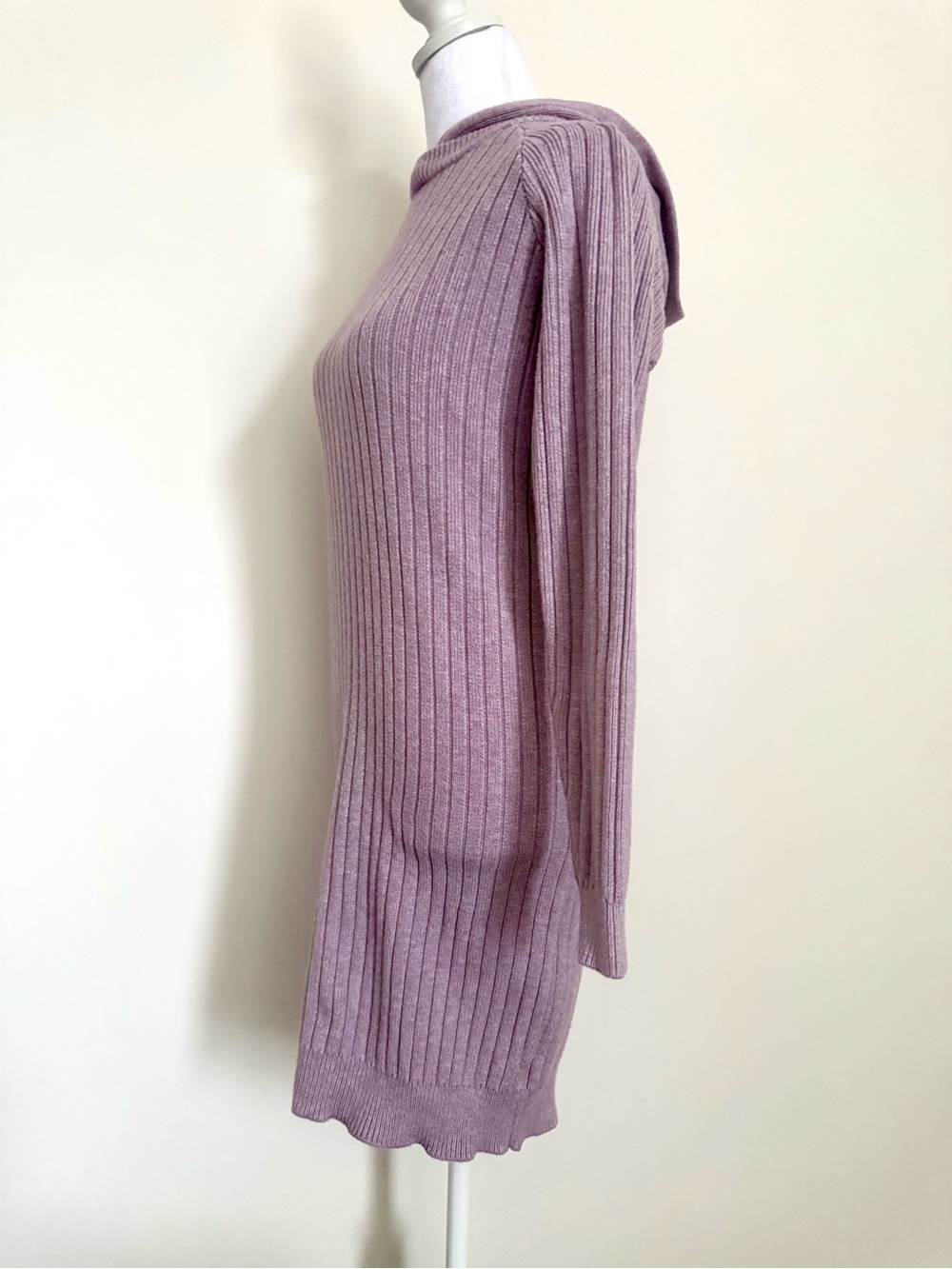 Anthropologie Ribbed Long-Sleeve Sweater Dress light purple hooded size small - Picture 2 of 8